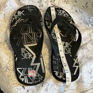 Quiksilver Black and Silver Logo Flip Flops